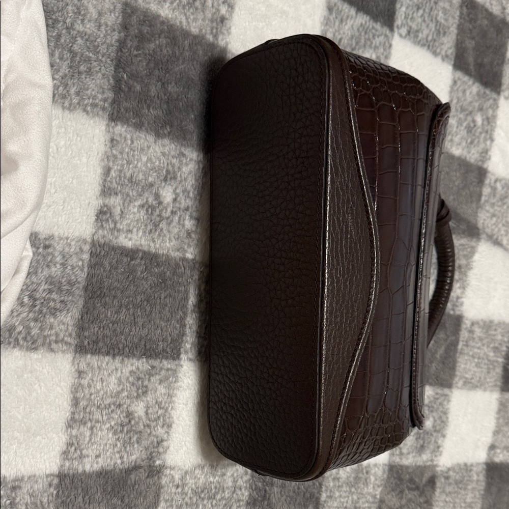 Brighton Dark Brown Croc-Embossed Top Handle Crossbody with Gold Accent - Picture 6 of 6